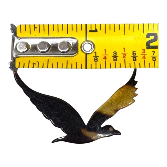 Vtg Mid Century Lucite Tortoise Shell Signed Enamel Flying Bird Brooch Pin Art - Picture 3 of 4